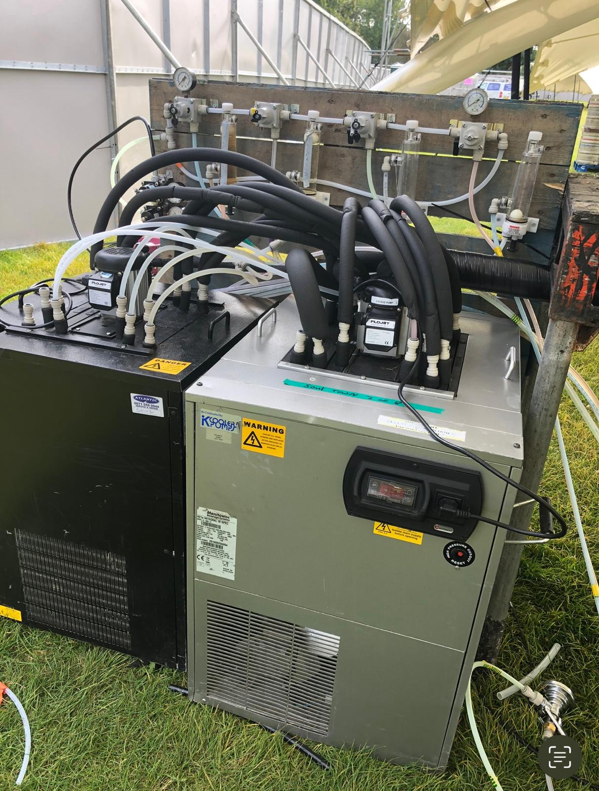 Glycol-cooled multi-line beer system rig installed for an outdoor event